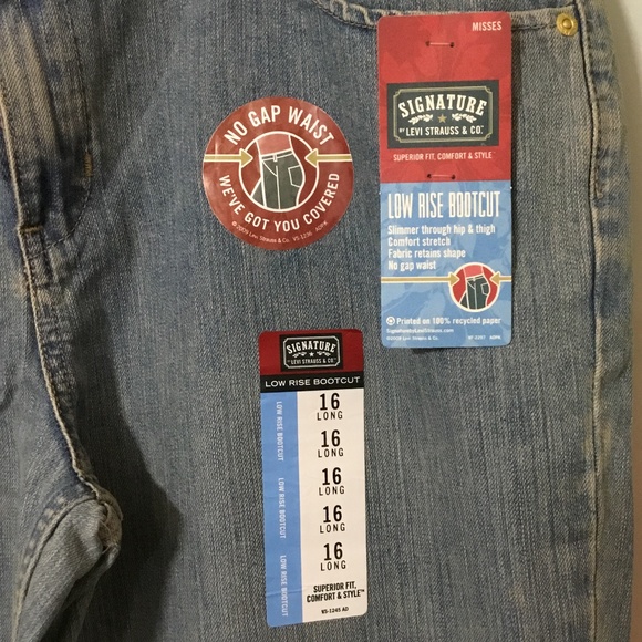 SIGNATURE BY LEVI STRAUSS & CO PANTS BLUE JEAN LOW RISE BOOTCUT 16 LONG NWT - Picture 3 of 8